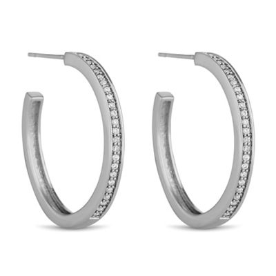 Silver pave hoop earring